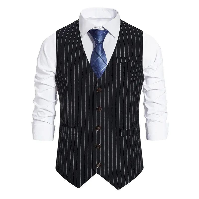 New Men's Striped Single Breasted Vest Black — feature 17