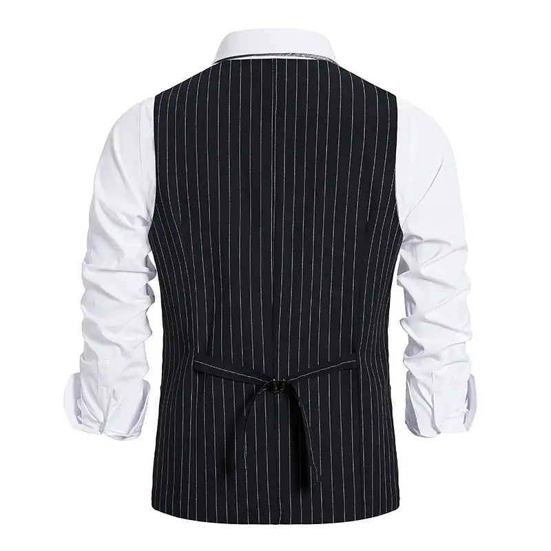 New Men's Striped Single Breasted Vest Black — feature 19