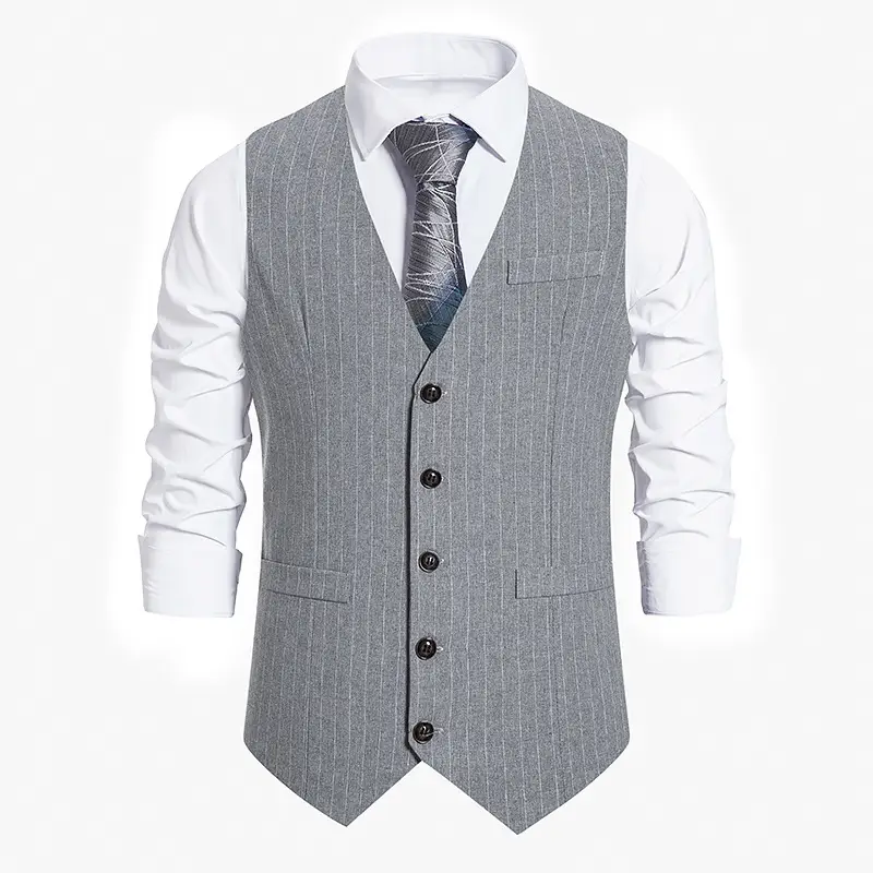 New Men's Striped Single Breasted Vest Black — feature 2