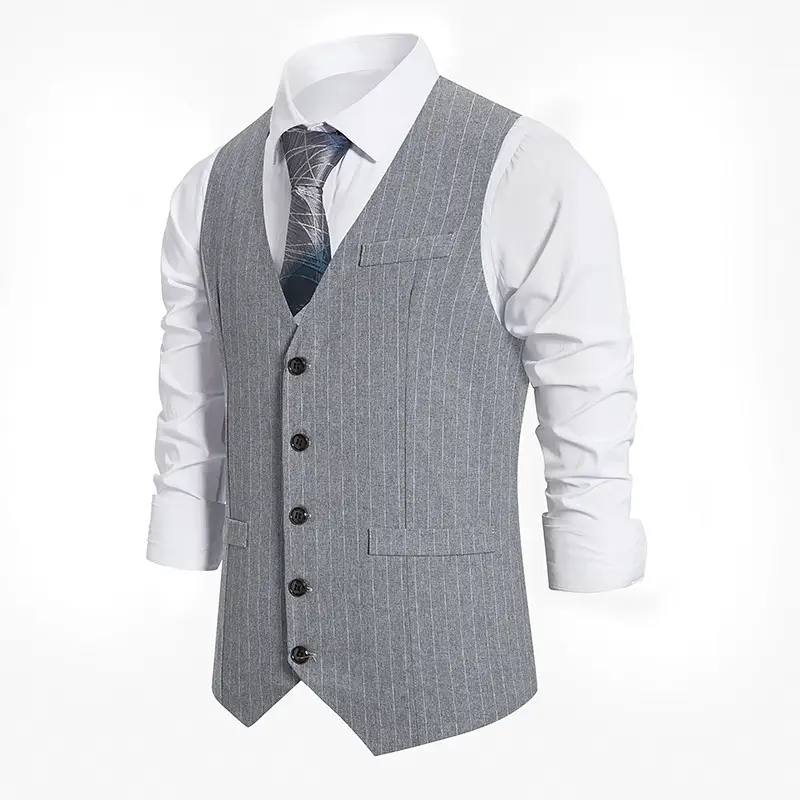 New Men's Striped Single Breasted Vest Black — feature 3