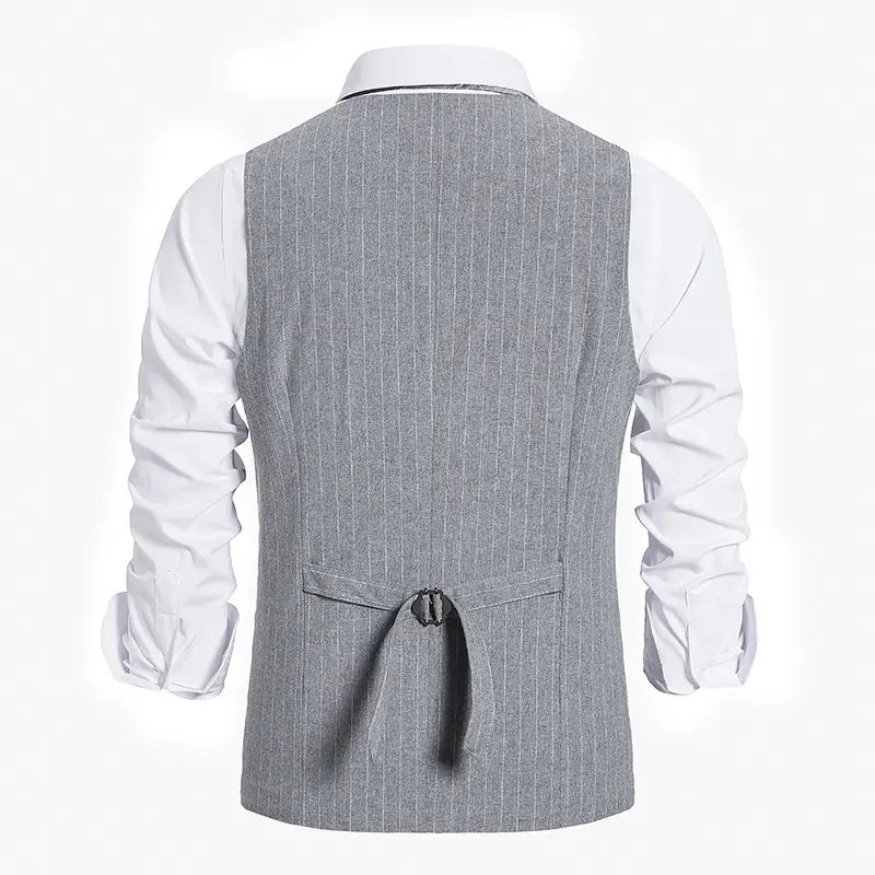 New Men's Striped Single Breasted Vest Black — feature 4