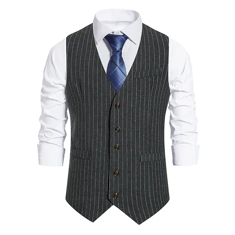 New Men's Striped Single Breasted Vest Black — feature 9