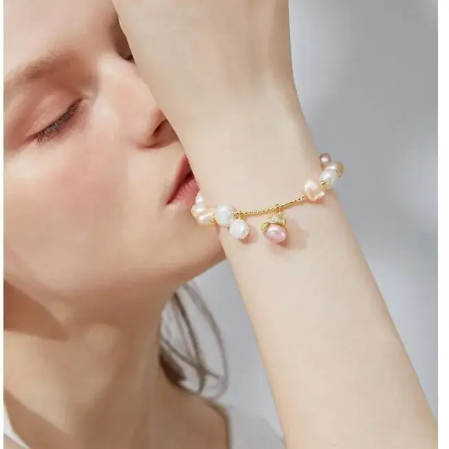 Peach Blossom Pearl Bracelet 14K Gold Female - Image 3