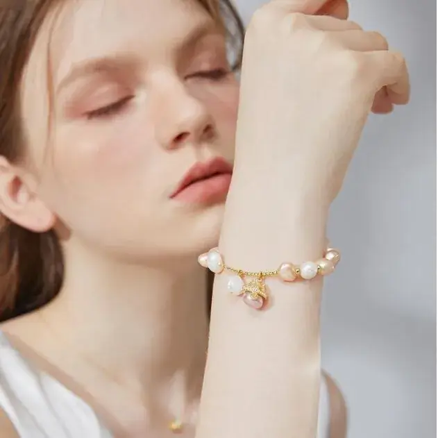 Peach Blossom Pearl Bracelet 14K Gold Female - Image 4