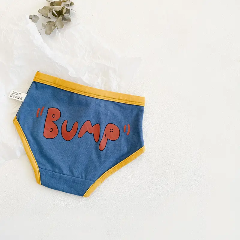 N010 Blue Yellow Bump Printed Cotton Underwear for Girls
