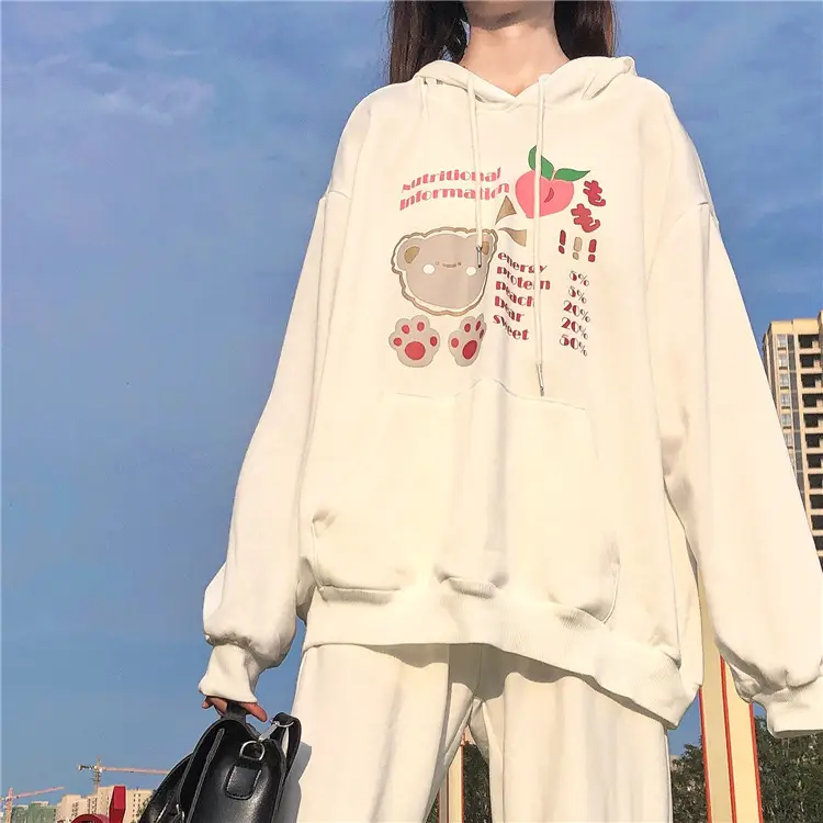 Fleece Hooded Sweatshirt Pink Cartoon Design — feature 10