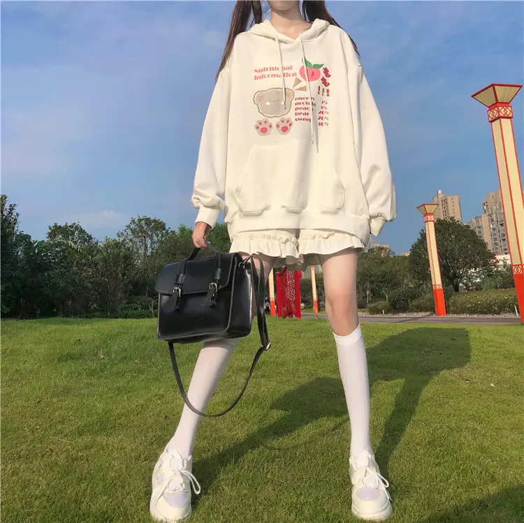 Fleece Hooded Sweatshirt Pink Cartoon Design — feature 11