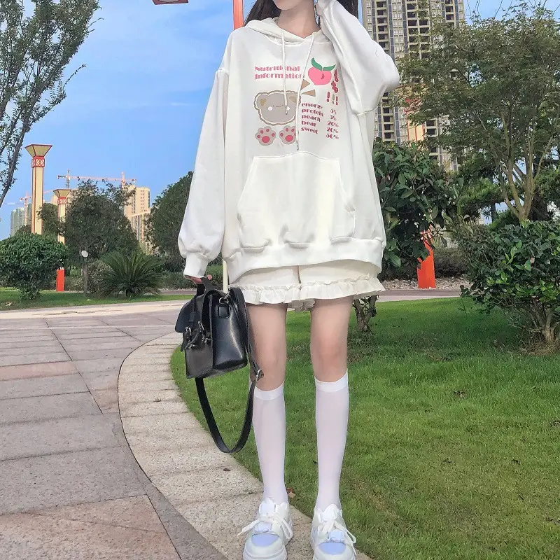 Fleece Hooded Sweatshirt Pink Cartoon Design — feature 14