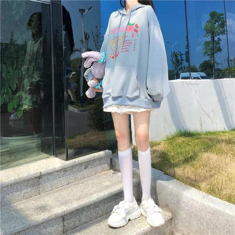 Fleece Hooded Sweatshirt Pink Cartoon Design — feature 18