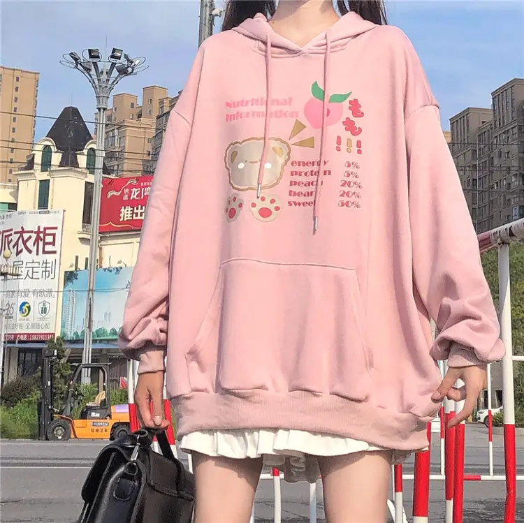 Fleece Hooded Sweatshirt Pink Cartoon Design — feature 2