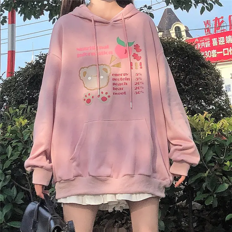 Fleece Hooded Sweatshirt Pink Cartoon Design — feature 5