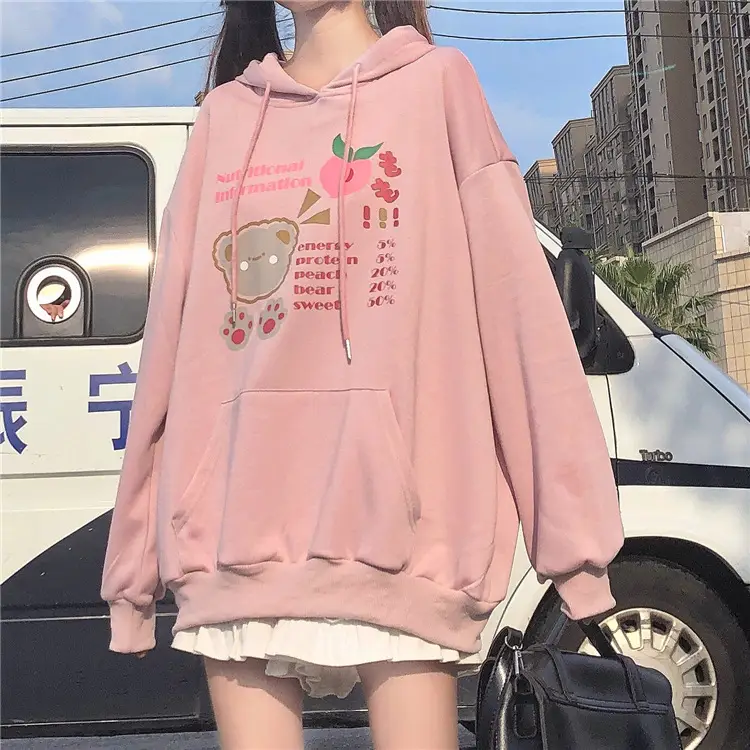 Fleece Hooded Sweatshirt Pink Cartoon Design — feature 6