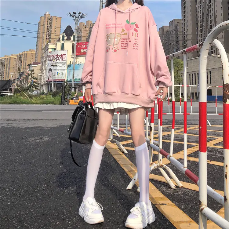 Fleece Hooded Sweatshirt Pink Cartoon Design — feature 7