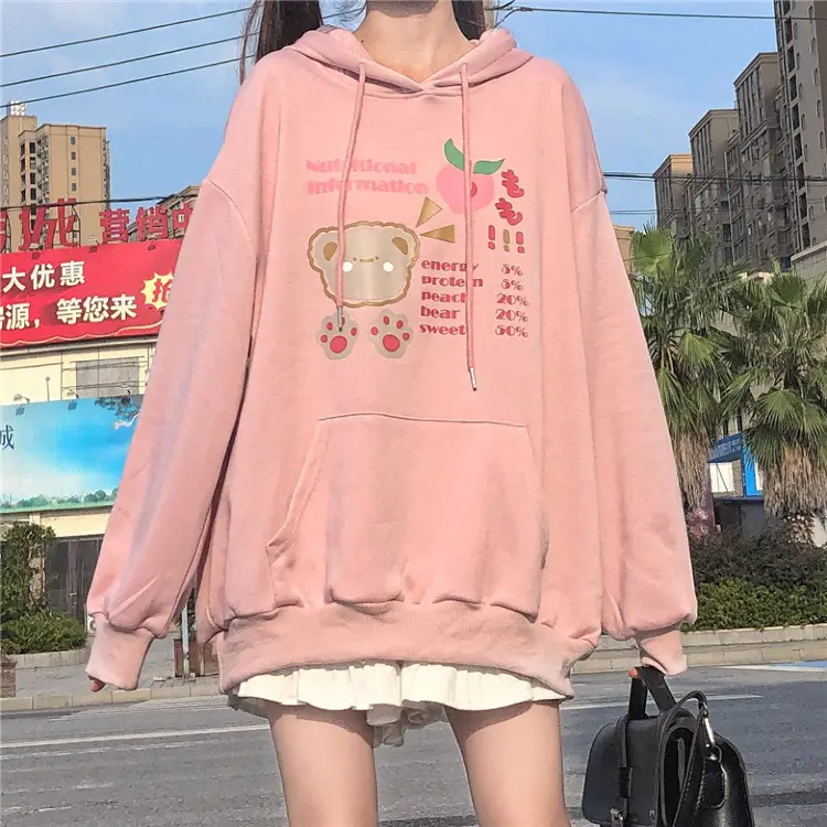 Fleece Hooded Sweatshirt Pink Cartoon Design — feature 8