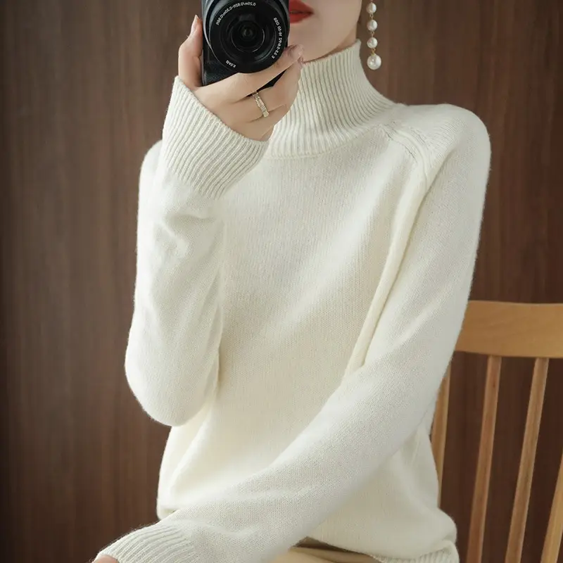 Blue Knit Turtleneck Pullover for Women - Image 19