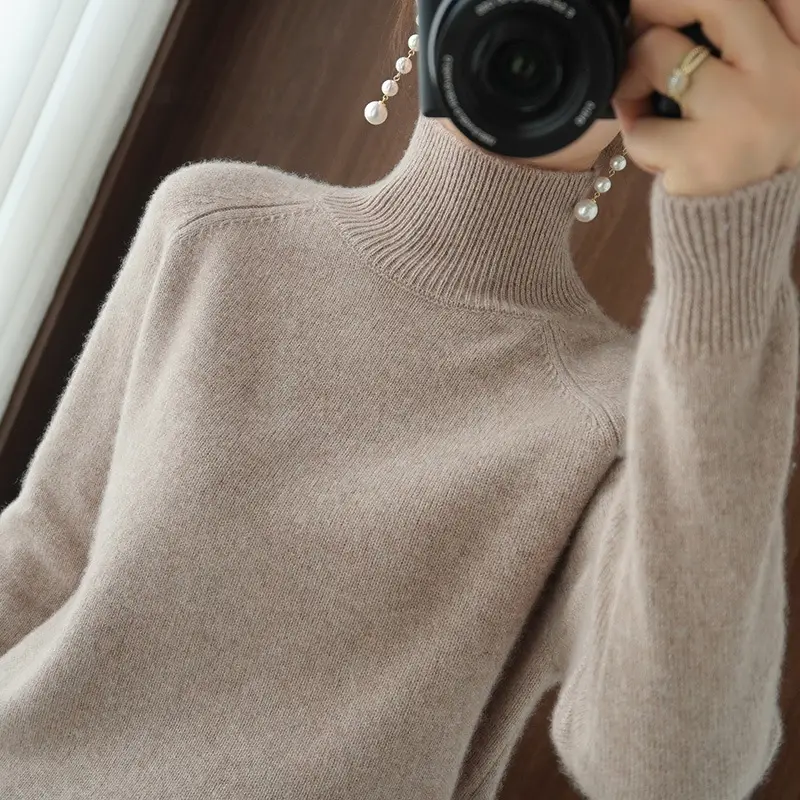 Blue Knit Turtleneck Pullover for Women - Image 20