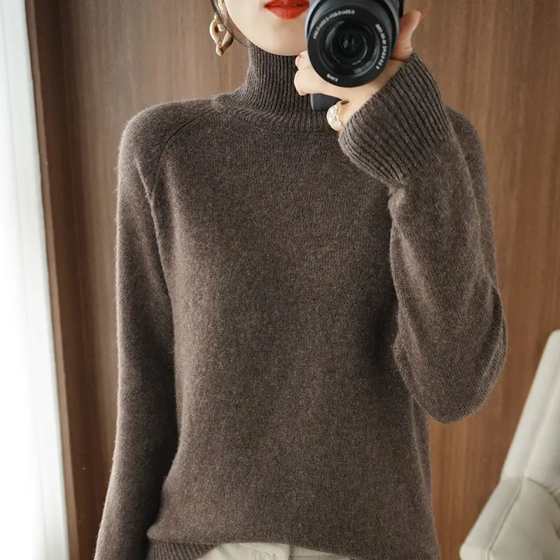 Blue Knit Turtleneck Pullover for Women - Image 10