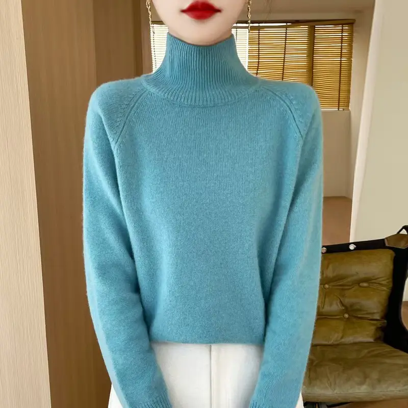 Blue Knit Turtleneck Pullover for Women - Image 13