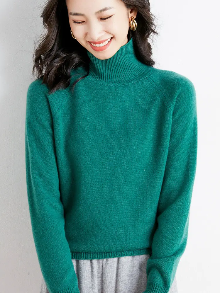 Blue Knit Turtleneck Pullover for Women - Image 14