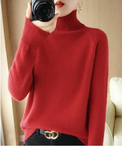 Blue Knit Turtleneck Pullover for Women - Image 16