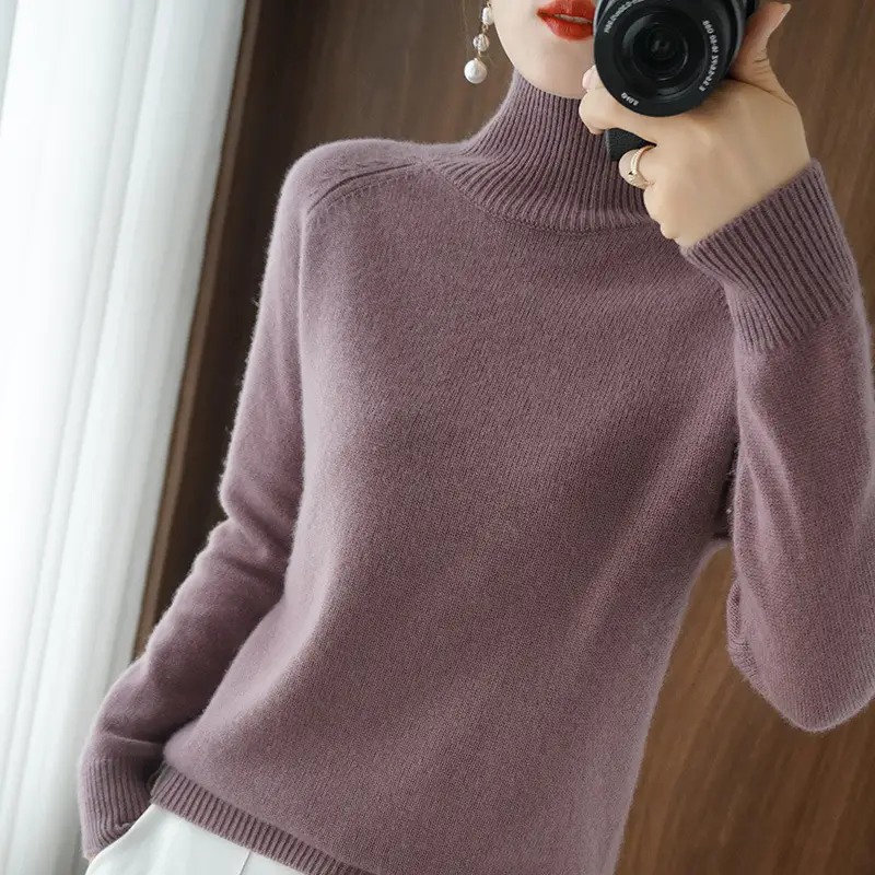 Blue Knit Turtleneck Pullover for Women - Image 3