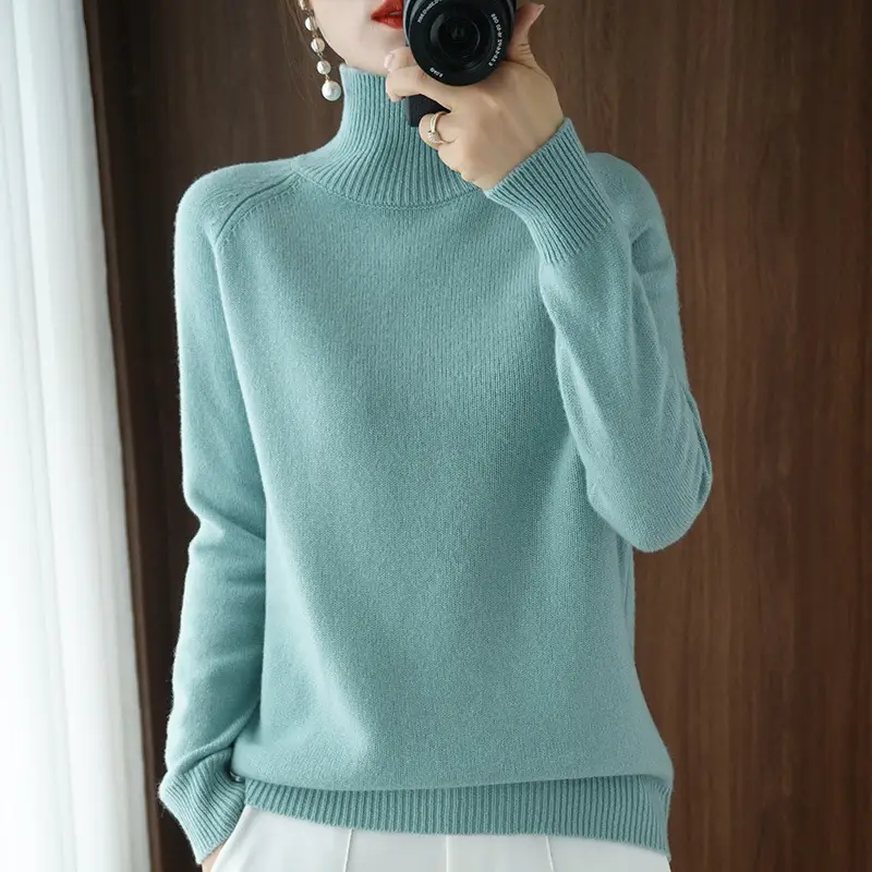 Blue Knit Turtleneck Pullover for Women - Image 4