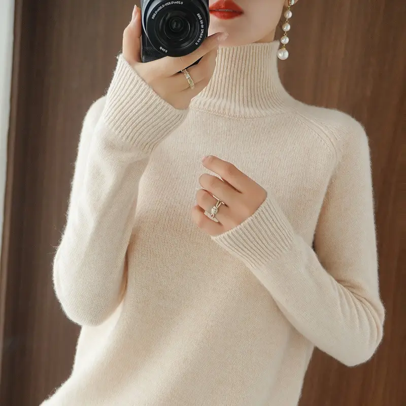 Blue Knit Turtleneck Pullover for Women - Image 8