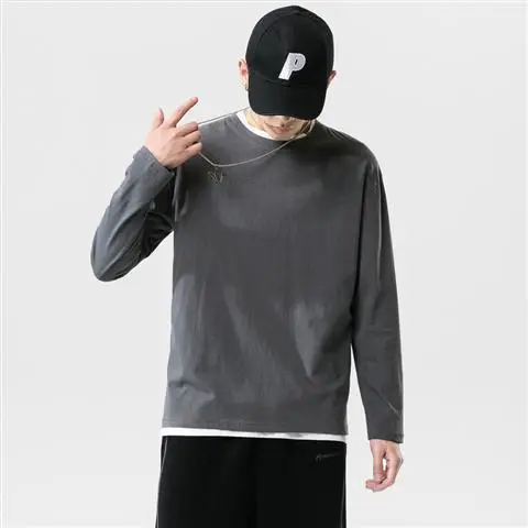 Men White Long Sleeve Crewneck T-Shirt with Cap - Image 8