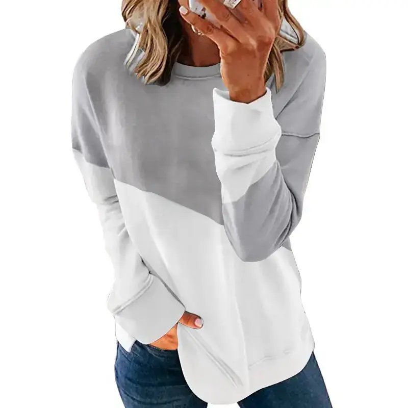 Women Long Sleeve Contrast Orange White T-Shirt Top - Image 3
