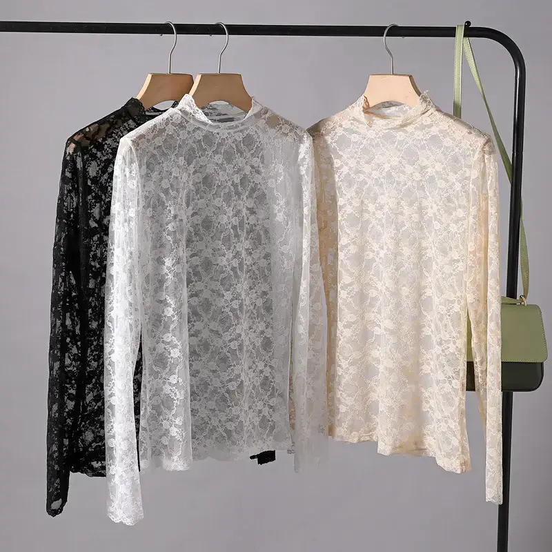 2024 New Lace Half Turtleneck Skin Color - Image 5