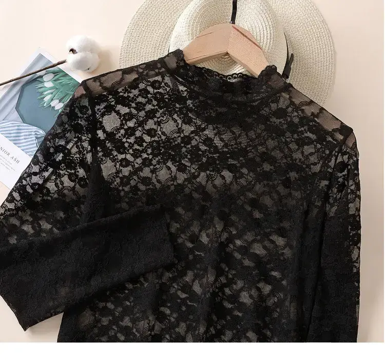 2024 New Lace Half Turtleneck Skin Color - Image 2