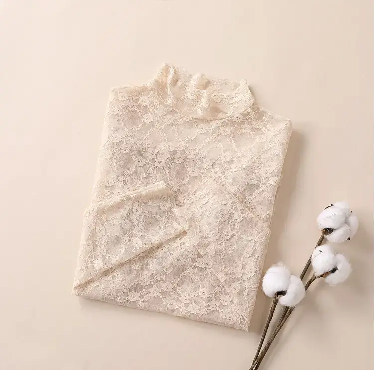 2024 New Lace Half Turtleneck Skin Color - Image 3