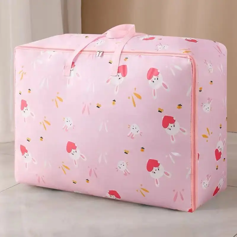 Pink Quilted Zipper Storage Bag for Moving Clothes - Image 4