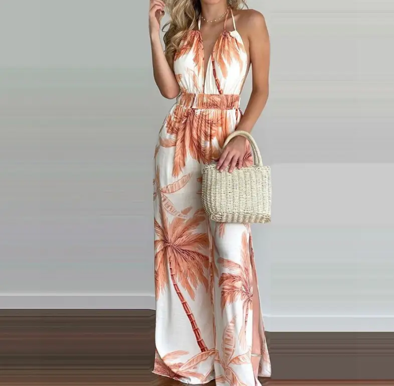 Blue Digital Print Long Sleeve Floral Jumpsuit Set - Image 6