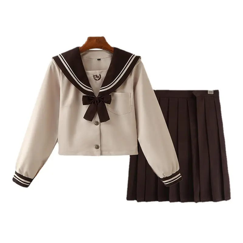 Beige Sailor Suit School Top with Bow Tie - Image 9