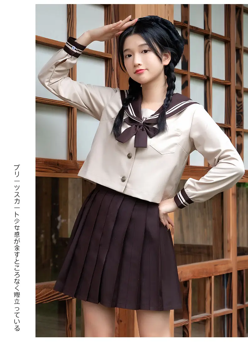 Beige Sailor Suit School Top with Bow Tie — feature 11