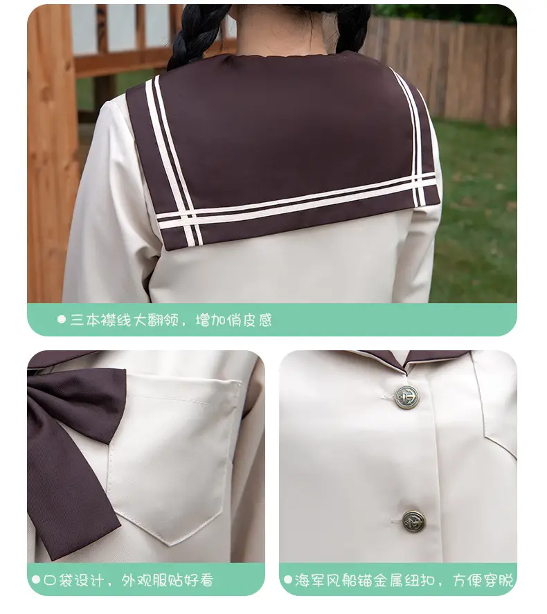 Beige Sailor Suit School Top with Bow Tie — feature 5