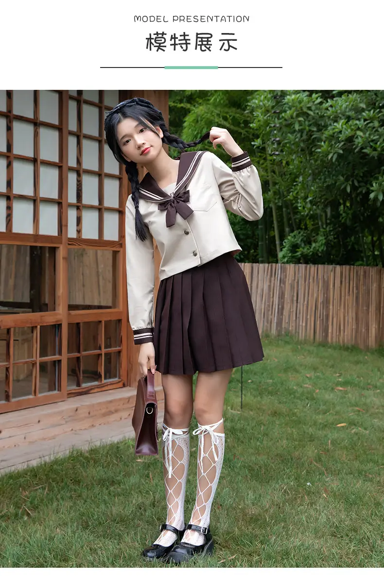Beige Sailor Suit School Top with Bow Tie — feature 7