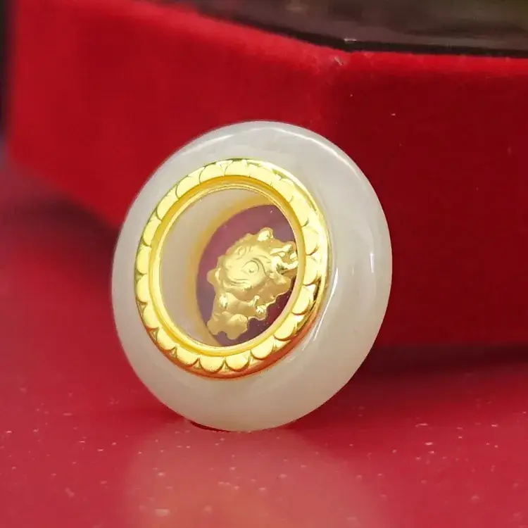 Pure Gold Hetian Jade Zodiac Pendant for Men Women - Image 2