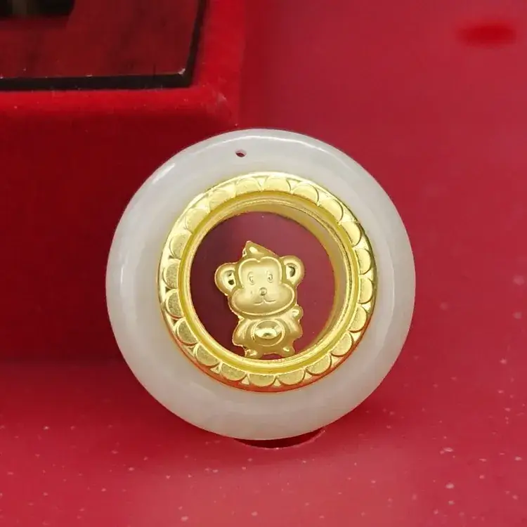Pure Gold Hetian Jade Zodiac Pendant for Men Women - Image 3