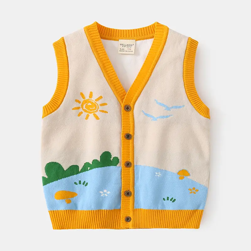 Boys Cotton Vest Yellow Orange 2023 Autumn - Image 2