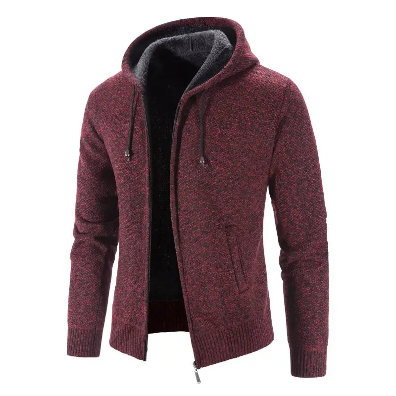 Men Fleece Hooded Zipper Coat Grey Plus Size