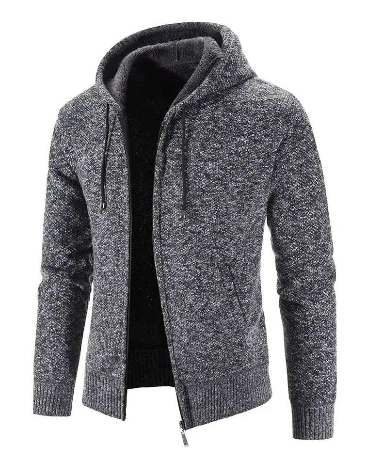 Men Fleece Hooded Zipper Coat Grey Plus Size — feature 10