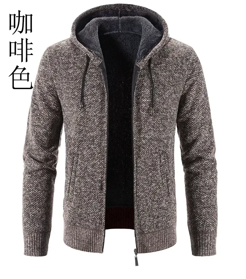 Men Fleece Hooded Zipper Coat Grey Plus Size — feature 11