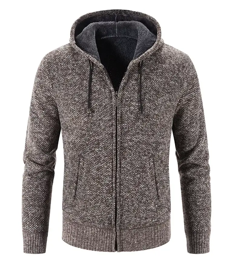 Men Fleece Hooded Zipper Coat Grey Plus Size — feature 12