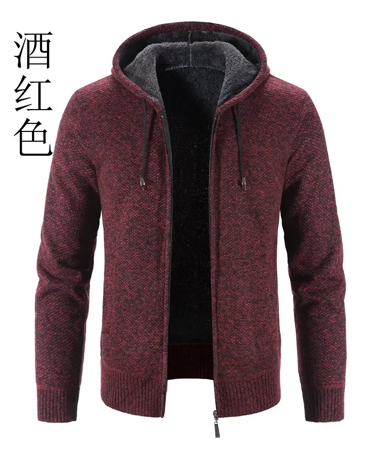 Men Fleece Hooded Zipper Coat Grey Plus Size — feature 14