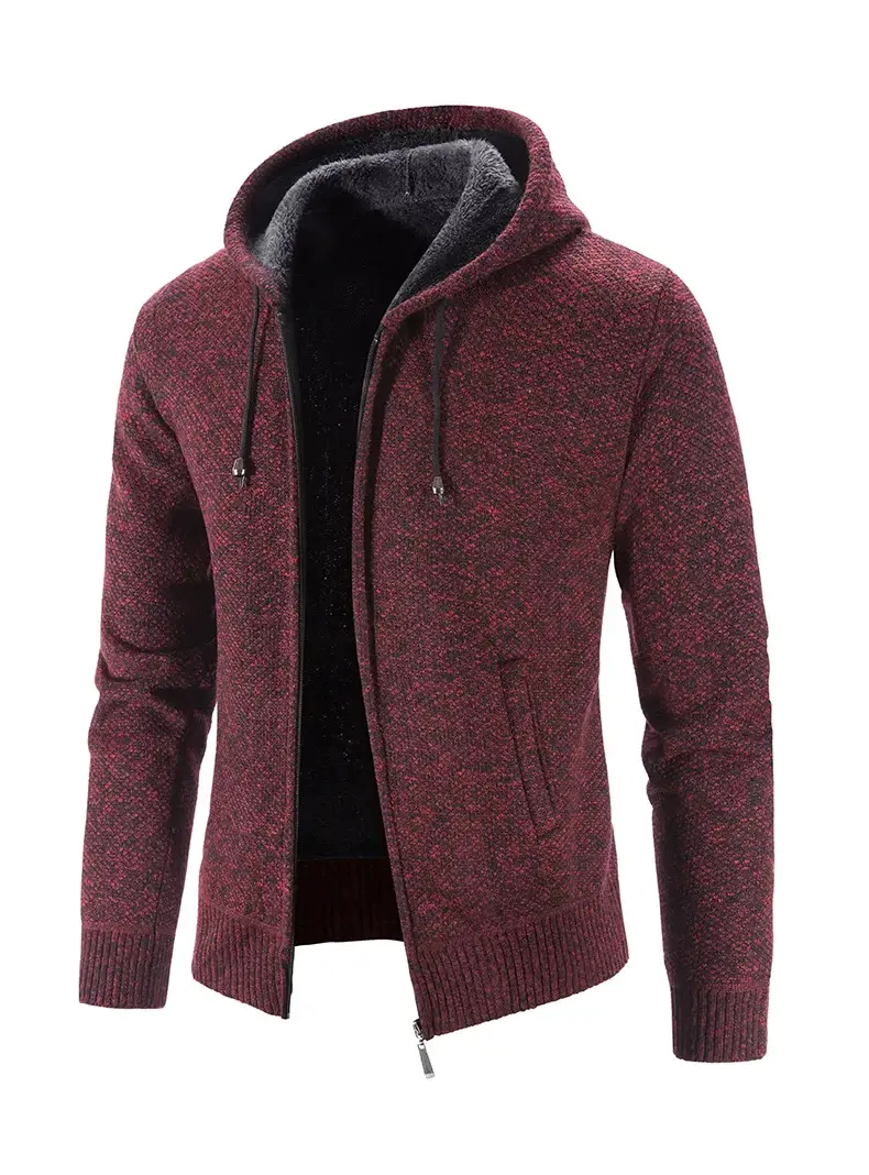 Men Fleece Hooded Zipper Coat Grey Plus Size — feature 16
