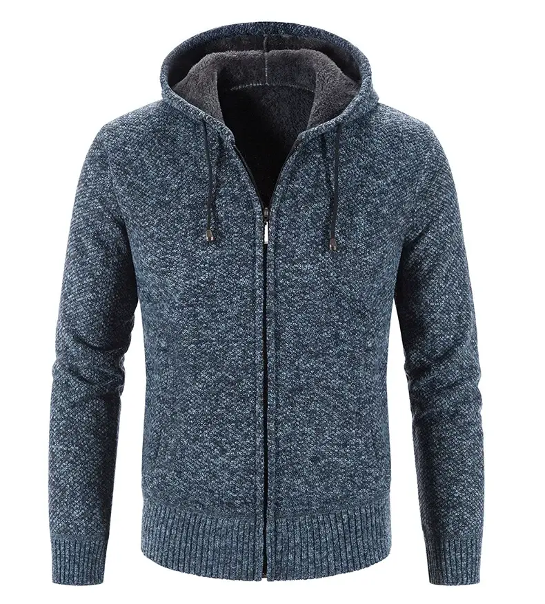 Men Fleece Hooded Zipper Coat Grey Plus Size — feature 3
