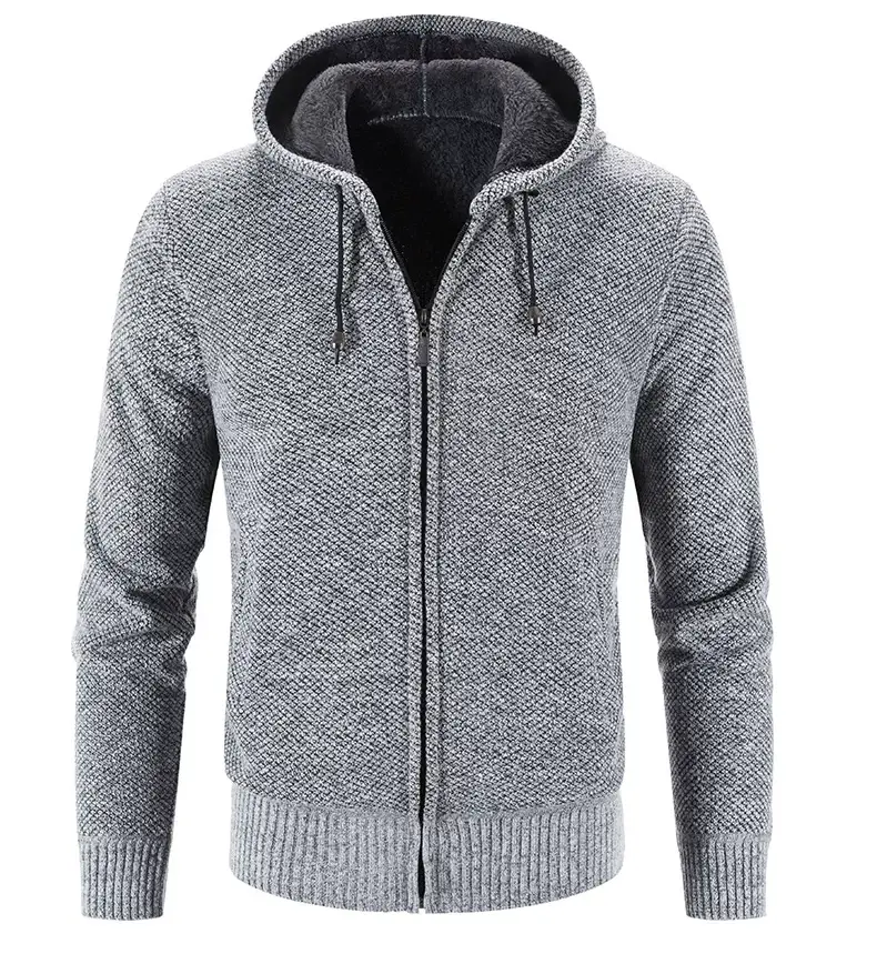 Men Fleece Hooded Zipper Coat Grey Plus Size — feature 6