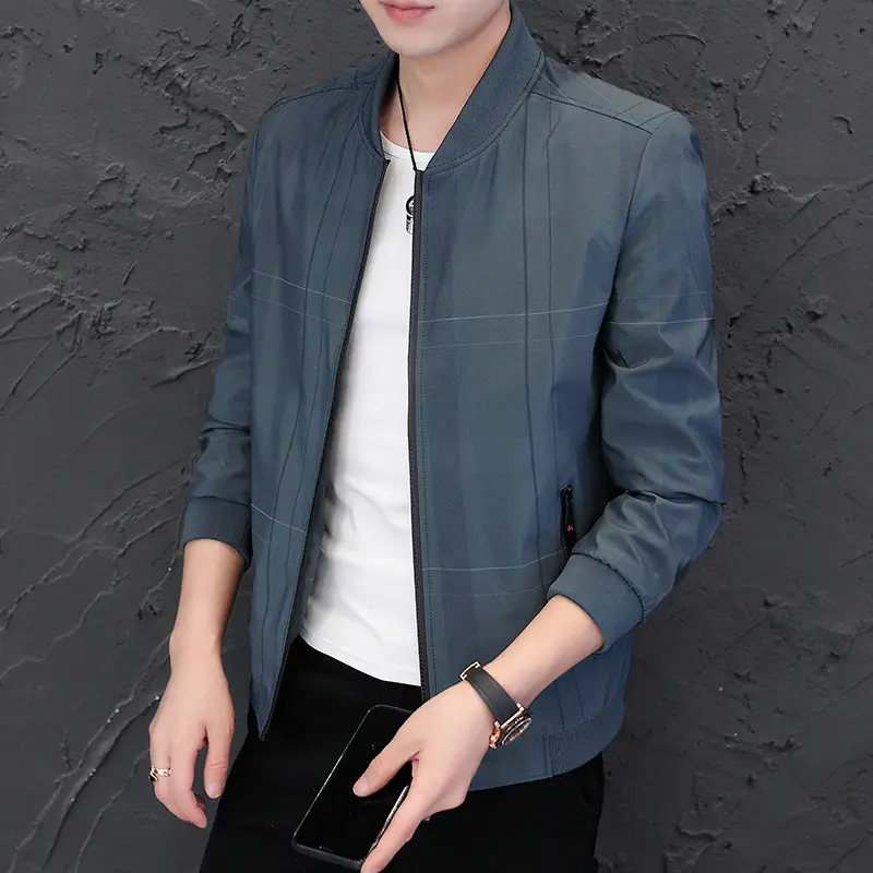 Men's Navy Blue Casual Jacket with Baseball Collar - Image 6